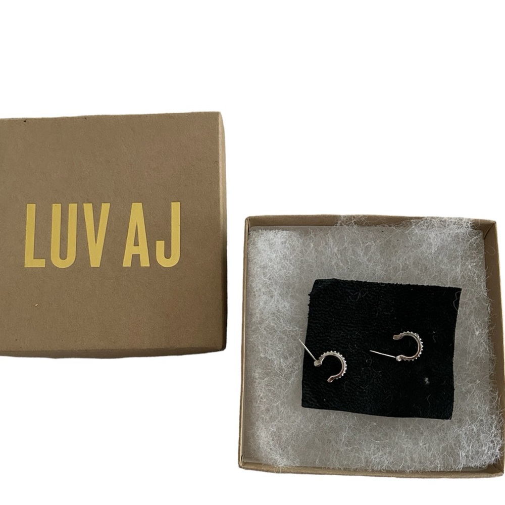 LUV AJ Pave Hoop / Horseshoe / Double Ball Earrings - Silver, with Box‎